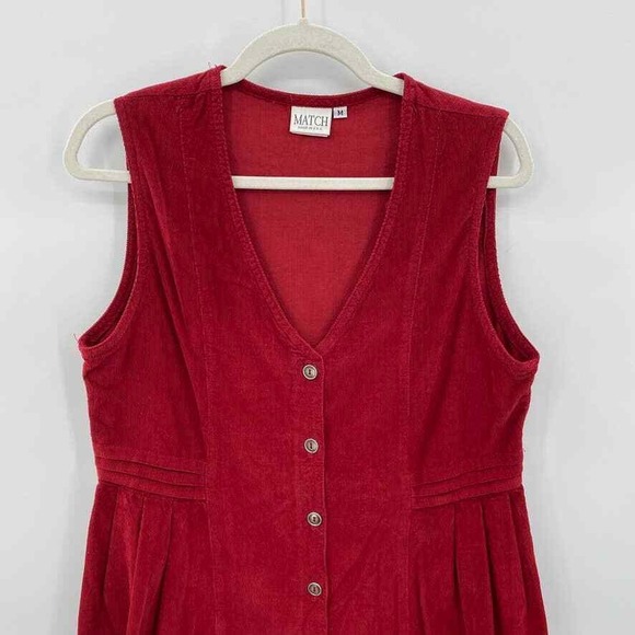 Vintage MATCH Jumper Maxi Dress Women M Red Cotton Corduroy Button Front Holiday - Picture 3 of 8